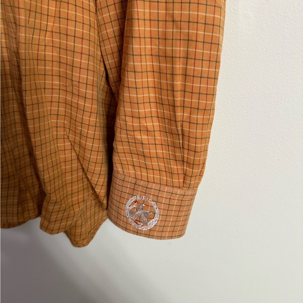 Barbour The Country Shirt Orange Brown Plaid Button Down XL - Picture 4 of 4